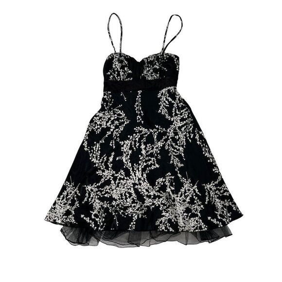 Vintage Y2K Black & White Floral Fairy Grunge Knee Length Babydoll Dress / L - Picture 5 of 8